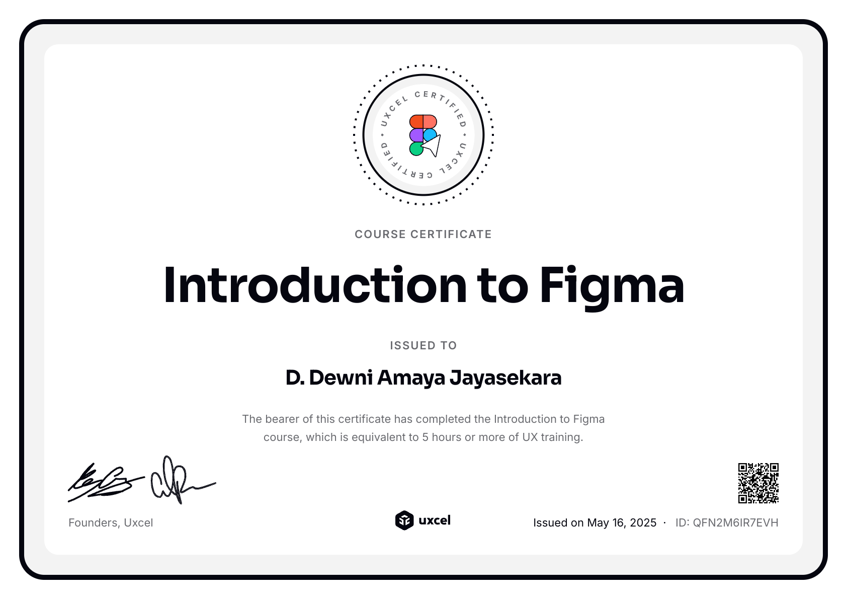 D. Dewni Amaya Jayasekara's certificate